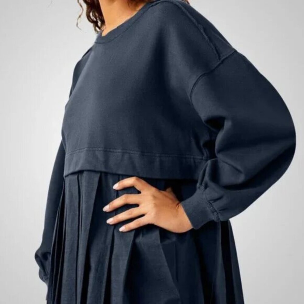 Muted Navy Blue Long Sleeve Sweatshirt Dress